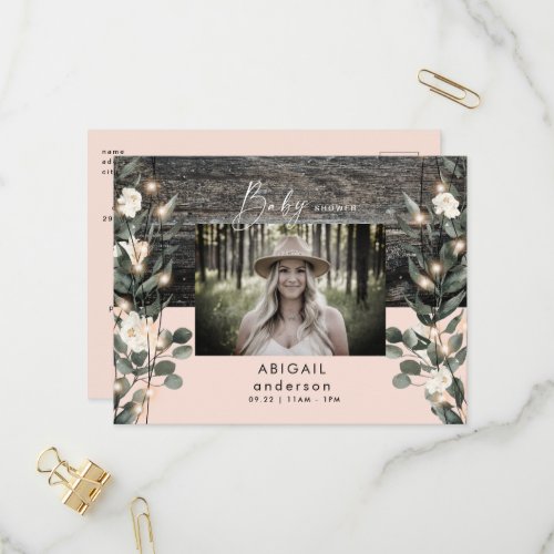 Rustic Mom_to_be Photo Blush Baby Shower Invitation Postcard