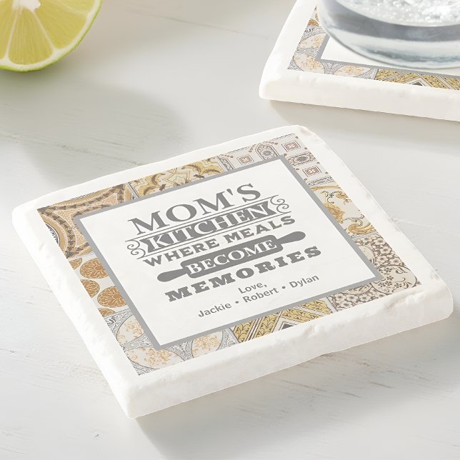 Rustic Mom's Meals Become Memories Kitchen Stone Coaster (Creator Uploaded)