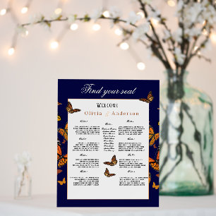 Rustic Monarch Butterfly Navy Blue Wedding Seating Foam Board