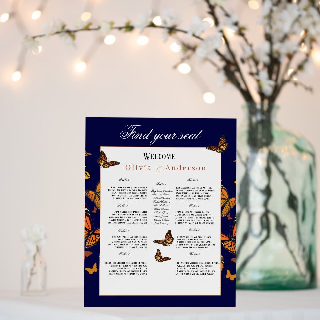 Rustic Monarch Butterfly Navy Blue Wedding Seating Foam Board (In Situ (Wedding))