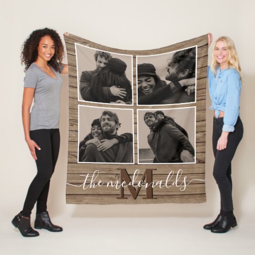 Rustic Mongrammed 4 Photo Fleece Blanket