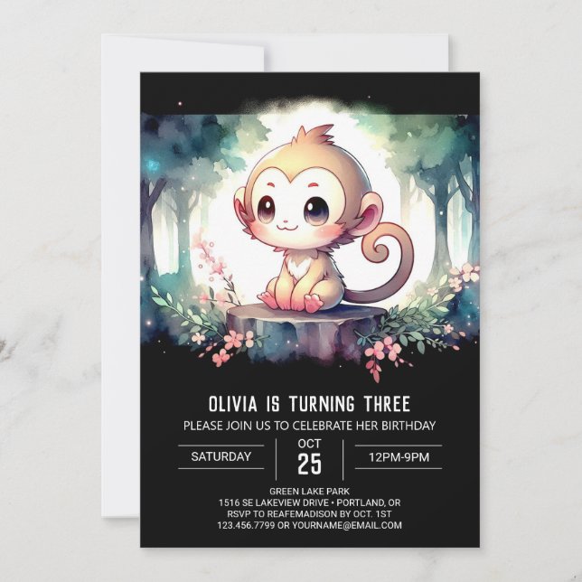 Rustic Monkey Birthday Invitation (Front)