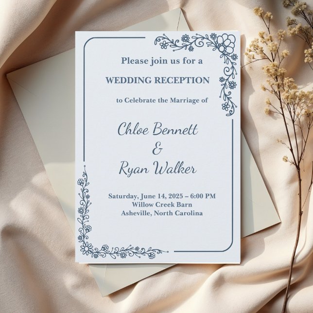Rustic Monochrome Floral Wedding Reception Invitation (Creator Uploaded)