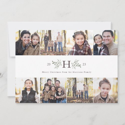 Rustic monogram 8 photo collage holiday card