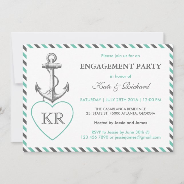 Rustic Monogram Anchor Engagement Party Invitation (Front)