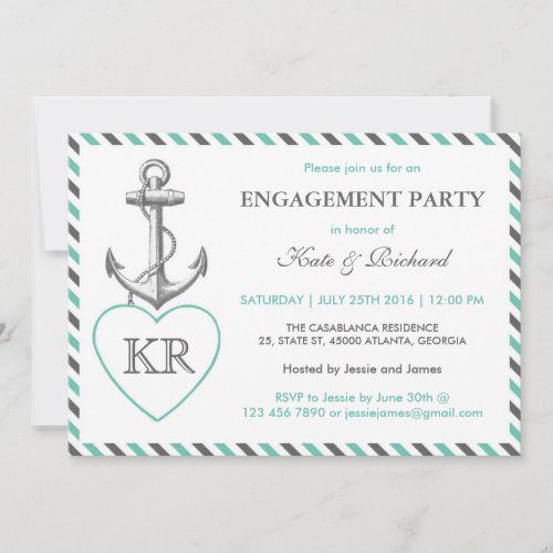 Rustic Monogram Anchor Engagement Party Invitation