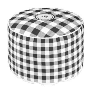 Rustic Monogram Black White Buffalo Plaid Color Pouf