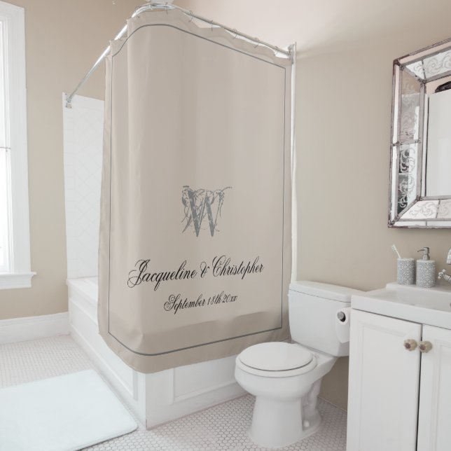 Rustic Monogram + Both Names Newlywed Wedding Chic Shower Curtain (In Situ)