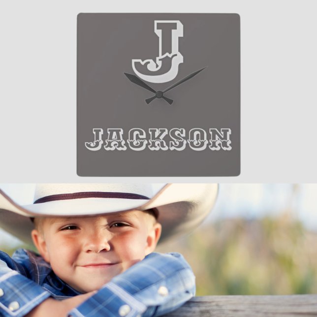 Rustic Monogram Boy's Name Nursery Clock (Creator Uploaded)