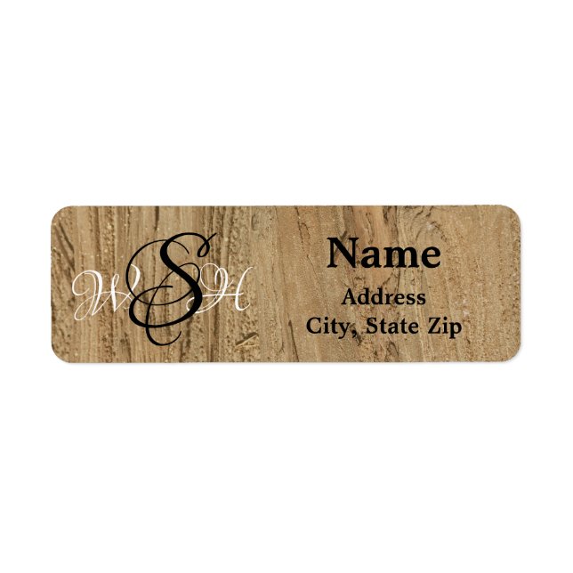 Rustic Monogram Brown Striped Woodgrain Address Label (Front)