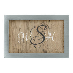 Rustic Monogram Brown Striped Woodgrain Nature Belt Buckle