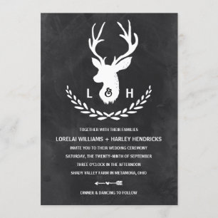 Rustic Monogram Chalkboard Stag Wedding Invitation
