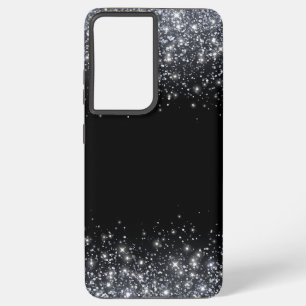 Rustic Monogram Classic Glitter black and Silver Samsung Galaxy S21 Ultra Case