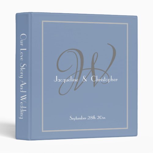 Rustic Monogram Classy Dusty Blue Chic Wedding  3 Ring Binder