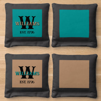 Rustic Monogram Copper & Turquoise Cornhole Bags