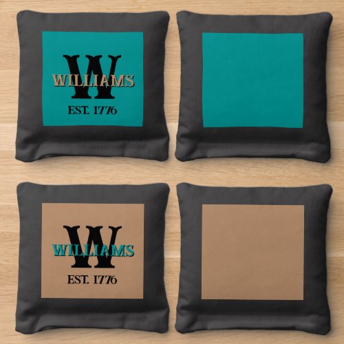 Rustic Monogram Copper & Turquoise  Cornhole Bags