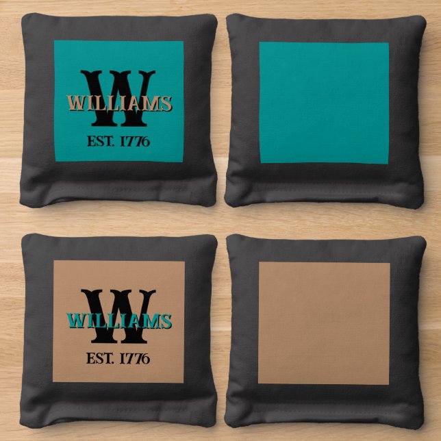 Rustic Monogram Copper & Turquoise  Cornhole Bags (Wood)