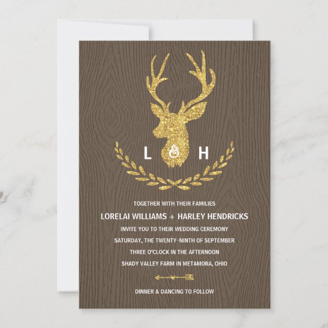 Rustic Monogram | Country Chic Stag Wedding Invitation (Front)