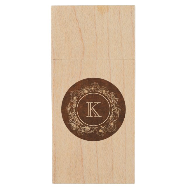 Rustic Monogram Custom Wood Wood Flash Drive (Front Vertical)