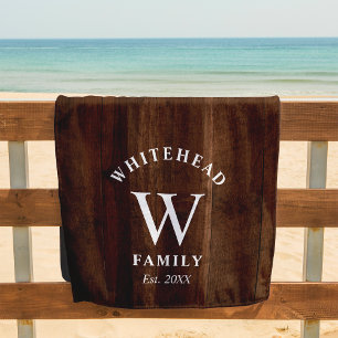 Rustic Monogram Dark Wood Beach Towel