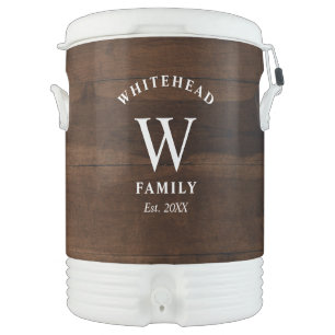 Rustic Monogram Dark Wood Beverage Cooler