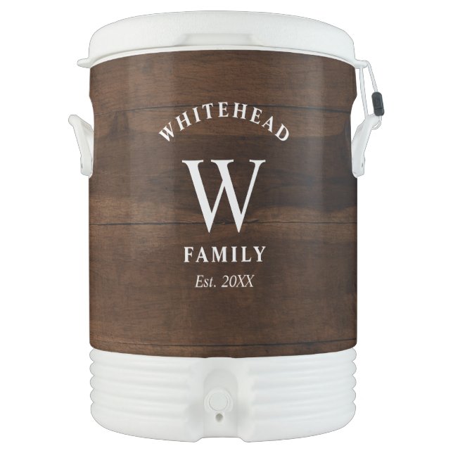 Rustic Monogram Dark Wood Beverage Cooler (Front)