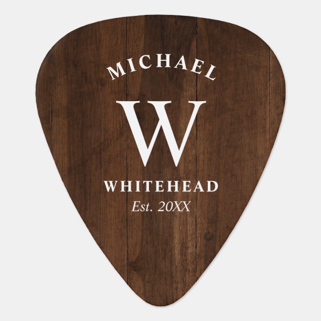 Rustic Monogram Dark Wood  Guitar Pick (Front)