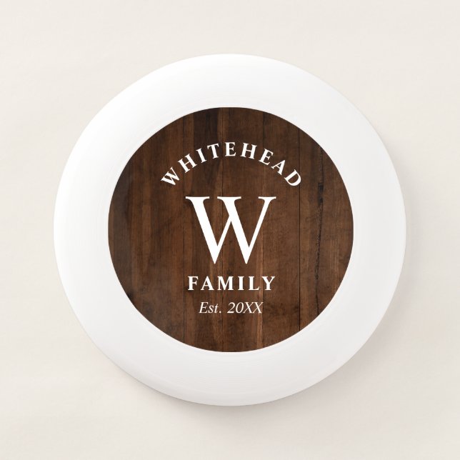 Rustic Monogram Dark Wood Wham-O Frisbee (Front)