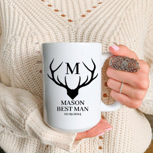 Rustic Monogram Deer Best Man Groomsman Proposal Two-Tone Coffee Mug