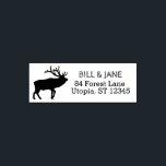 Rustic Monogram Elk | Wedding Self-Inking Stamp<br><div class="desc">Make your own personalized bride and groom names rustic wedding return address rubber stamp. On left is a black silhouette of an elk and his antlers. On the left is couple's first names on top line in whimsical, primitive letters with return address below in easy to read font. Unique, custom...</div>