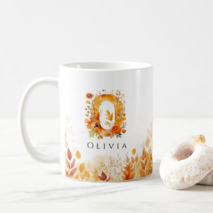 Rustic Monogram Fall Leaves Letter O Coffee Mug