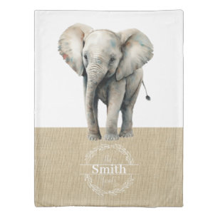 Rustic Monogram family Elephant watercolor Duvet Cover