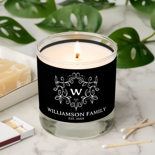 Rustic Monogram Family Name Black and White Scented Candle