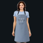 Rustic Monogram Family Name Classic Stylish Blue Apron<br><div class="desc">Rustic Monogram Personalized Family Name Classic Stylish Blue Apron. Personalized monogram initial, with the family's last name or any name and established date in script lettering on a blue gray background. Apron makes a unique gift for a wedding, newlyweds or bridal shower gift. Lovely for their new life together also...</div>