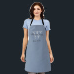 Rustic Monogram Family Name Classic Stylish Blue Apron<br><div class="desc">Rustic Monogram Personalized Family Name Classic Stylish Blue Apron. Personalized monogram initial, with the family's last name or any name and established date in script lettering on a blue gray background. Apron makes a unique gift for a wedding, newlyweds or bridal shower gift. Lovely for their new life together also...</div>