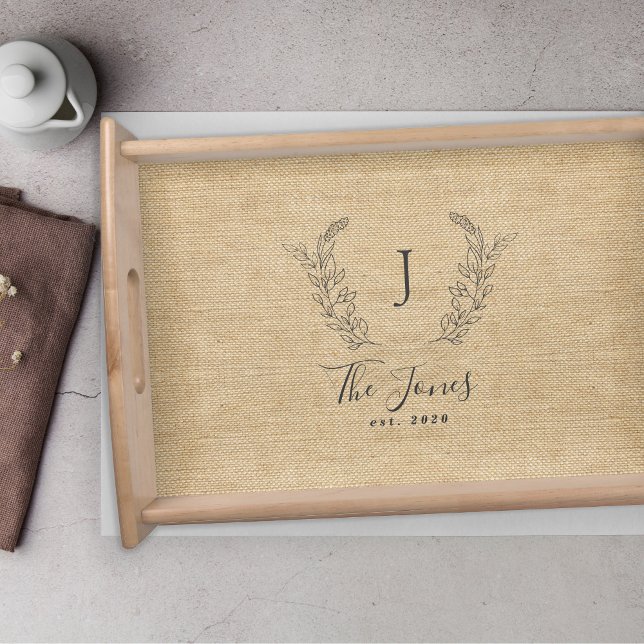 Rustic monogram family name elegant serving tray (Creator Uploaded)