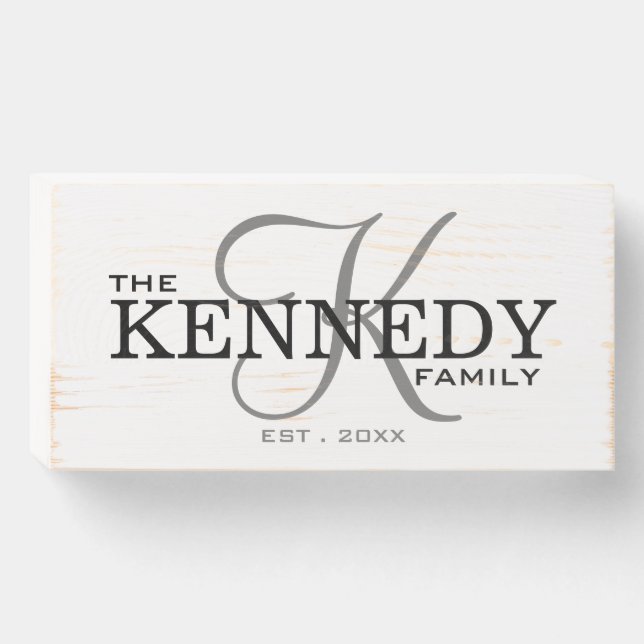 Rustic Monogram Family Name Established Wooden Box Sign (Front Horizontal)