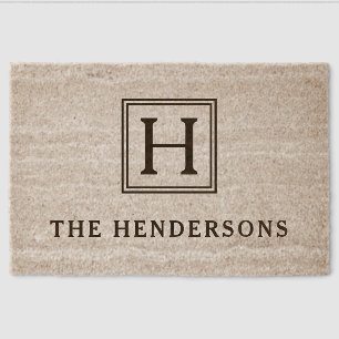 Rustic Monogram Family Name Fiber Doormat