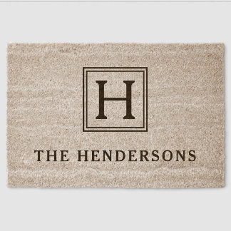 Rustic Monogram Family Name Fiber Doormat