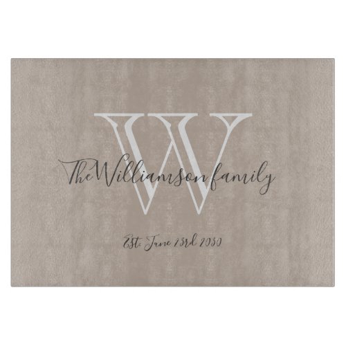 Rustic Monogram Family Name Initial Date Cool Chic Cutting Board