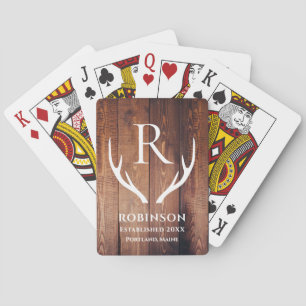 Rustic Monogram Family Name Lake House Deer Poker Cards