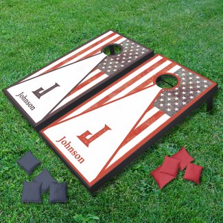 Rustic Monogram Family Name Patriotic USA Flag