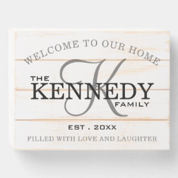 Rustic Monogram Family Name Welcome Home Wooden Box Sign