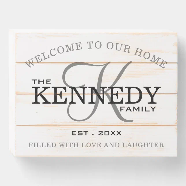 Rustic Monogram Family Name Welcome Home Wooden Box Sign | Zazzle