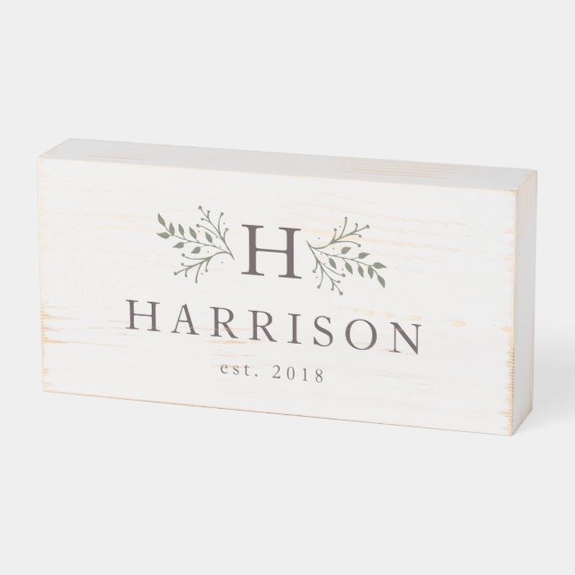 Rustic monogram family name wooden box sign (Angled Horizontal)