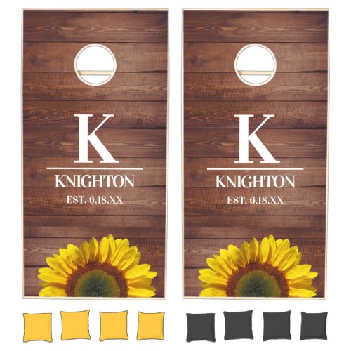 Rustic Monogram Family Sunflower Cornhole Set