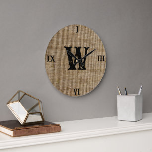 Rustic Monogram Farmhouse Custom Family Name Large Clock