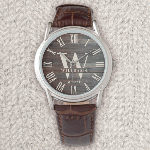Rustic Monogram Farmhouse Custom Family Name Retro Watch