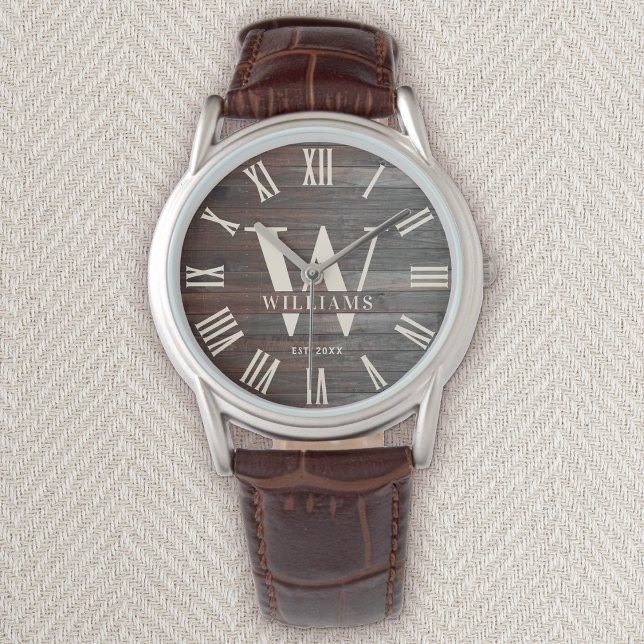 Rustic Monogram Farmhouse Custom Family Name Retro Watch (Creator Uploaded)