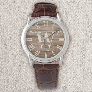 Rustic Monogram Farmhouse Custom Family Name Retro Watch